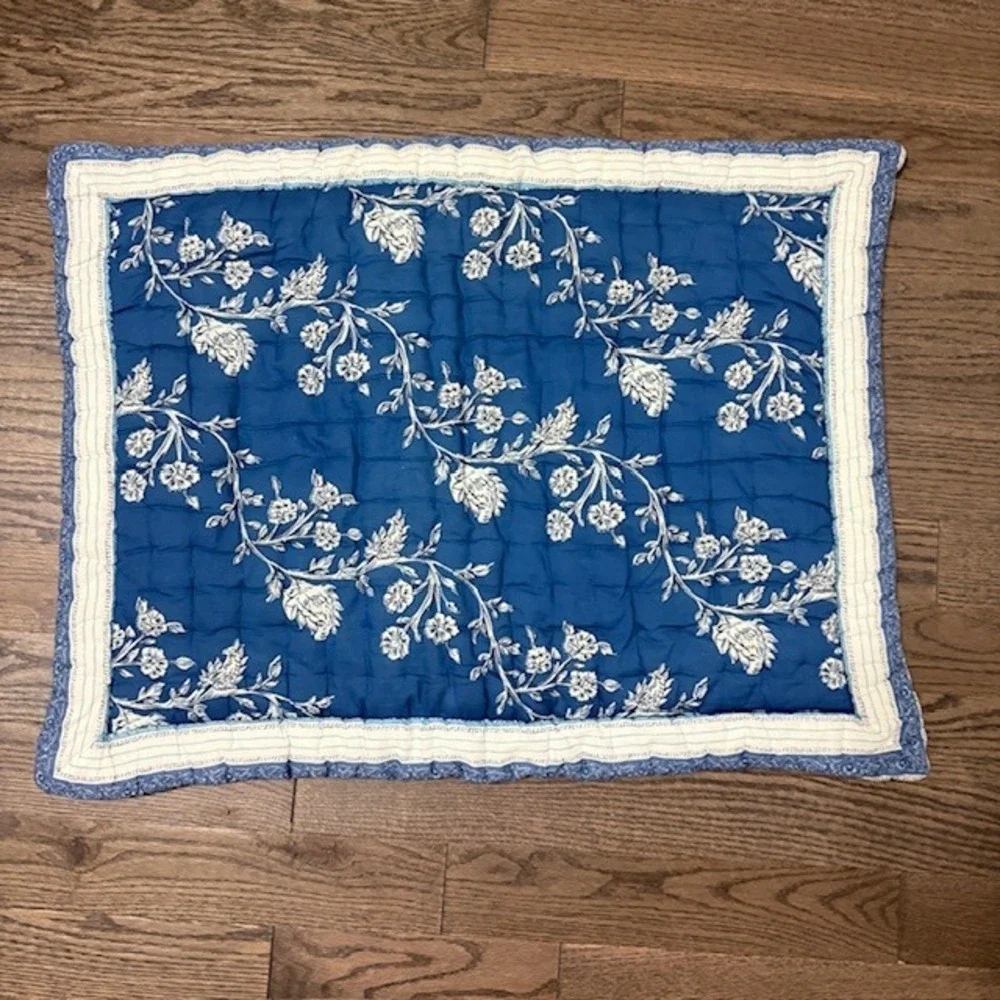 Pottery Barn Quilted Pillow Shams Standard Blue Botanical Cottage Shabby Chic‎